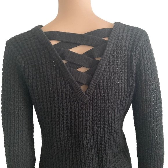 Ambiance Apparel Sweater Womens Small Black Criss Cross Back - Picture 6 of 10